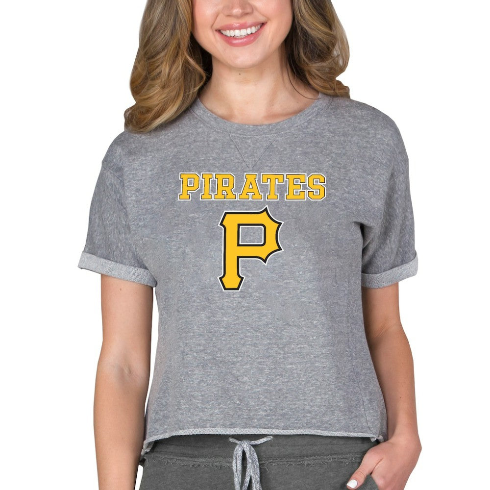MLB Pittsburgh Pirates Concepts Sport Women's Tri-Blend Mainstream Terry Short Sleeve Sweatshirt Top