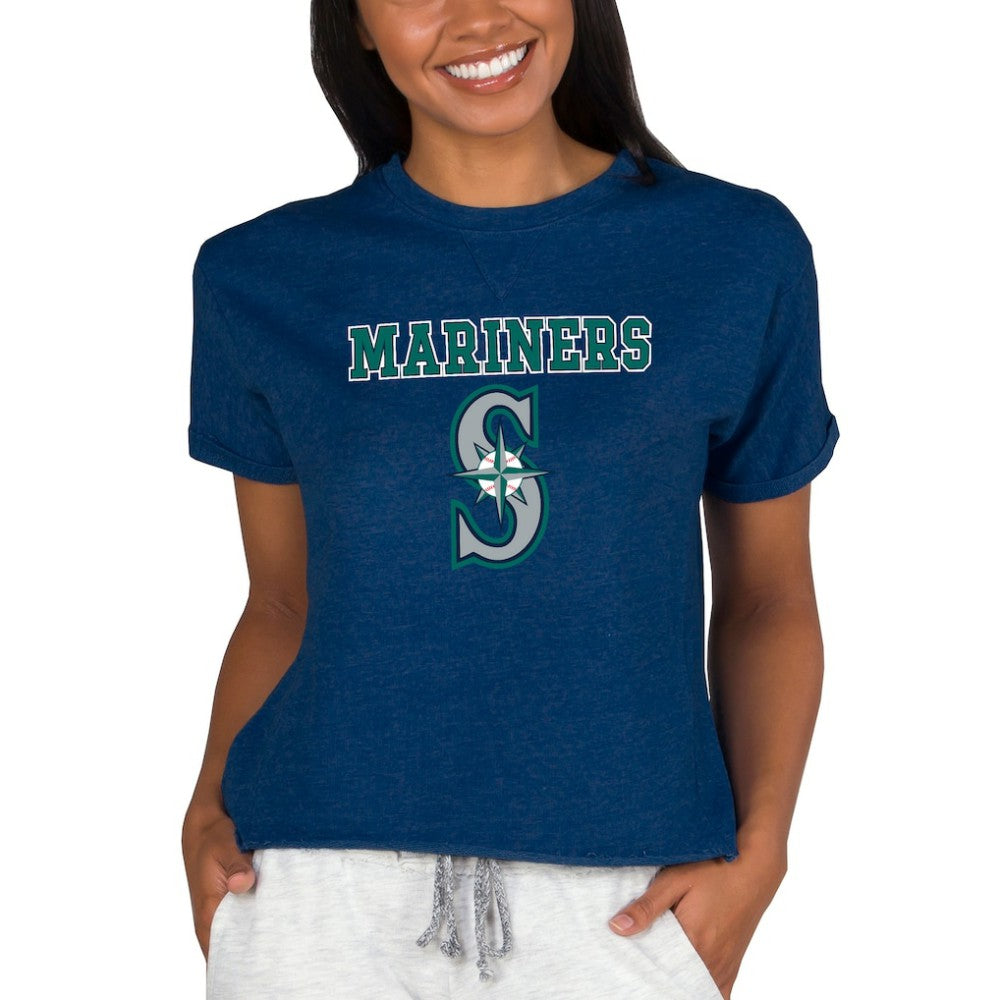 MLB Seattle Mariners Concepts Sport Women's Tri-Blend Mainstream Terry Short Sleeve Sweatshirt Top
