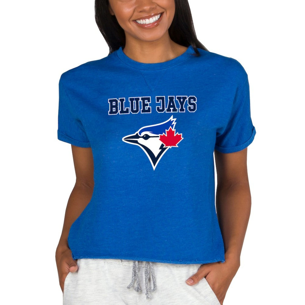 MLB Toronto Blue Jays Concepts Sport Women's Tri-Blend Mainstream Terry Short Sleeve Sweatshirt Top