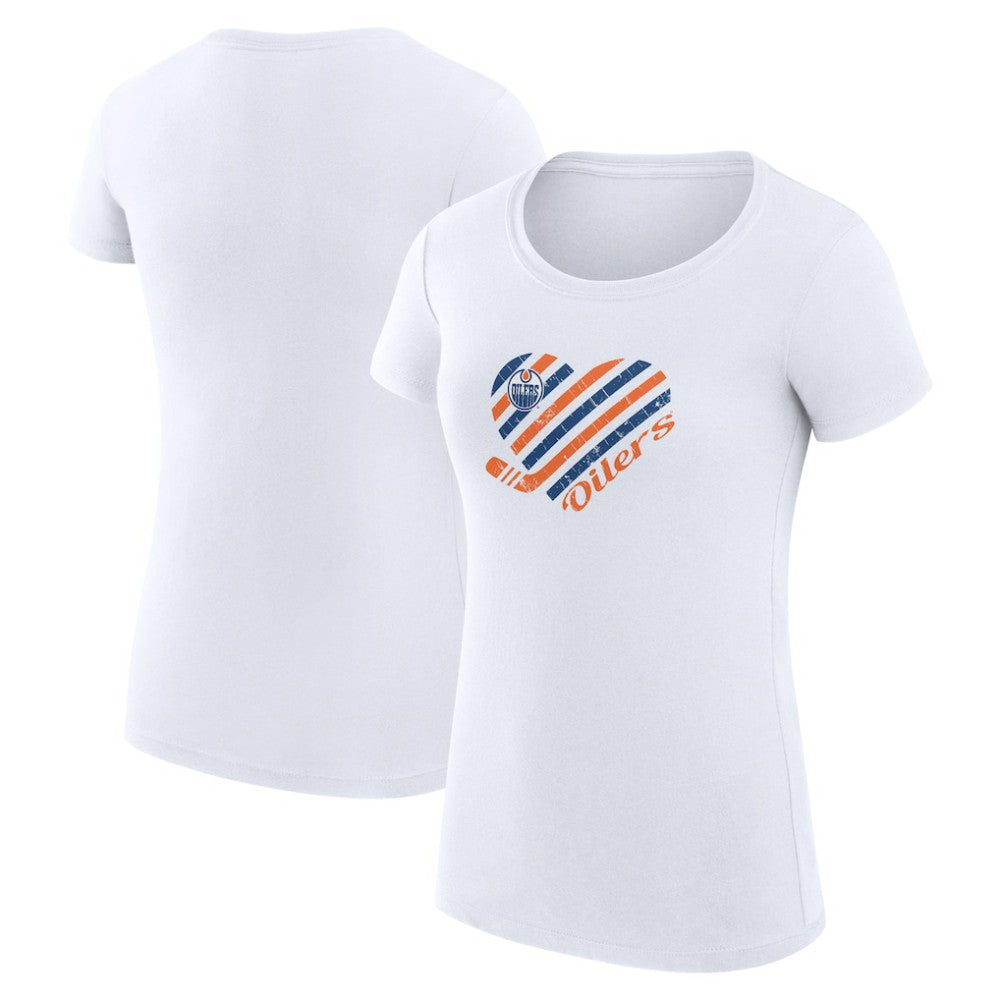 NHL White Edmonton Oilers G-III 4Her by Carl Banks Women's Super-Slim Fit Lightweight Heart T-Shirt