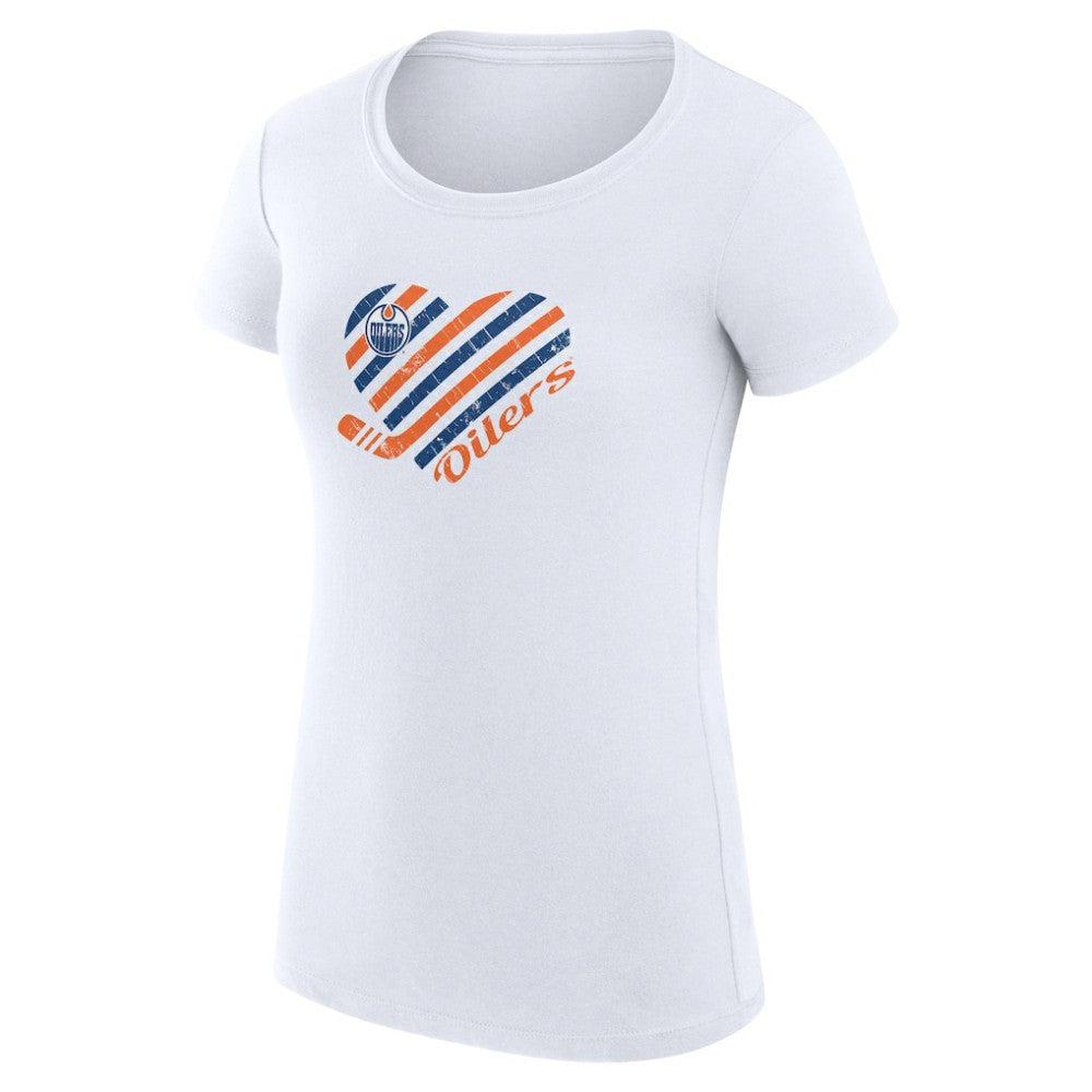 NHL White Edmonton Oilers G-III 4Her by Carl Banks Women's Super-Slim Fit Lightweight Heart T-Shirt