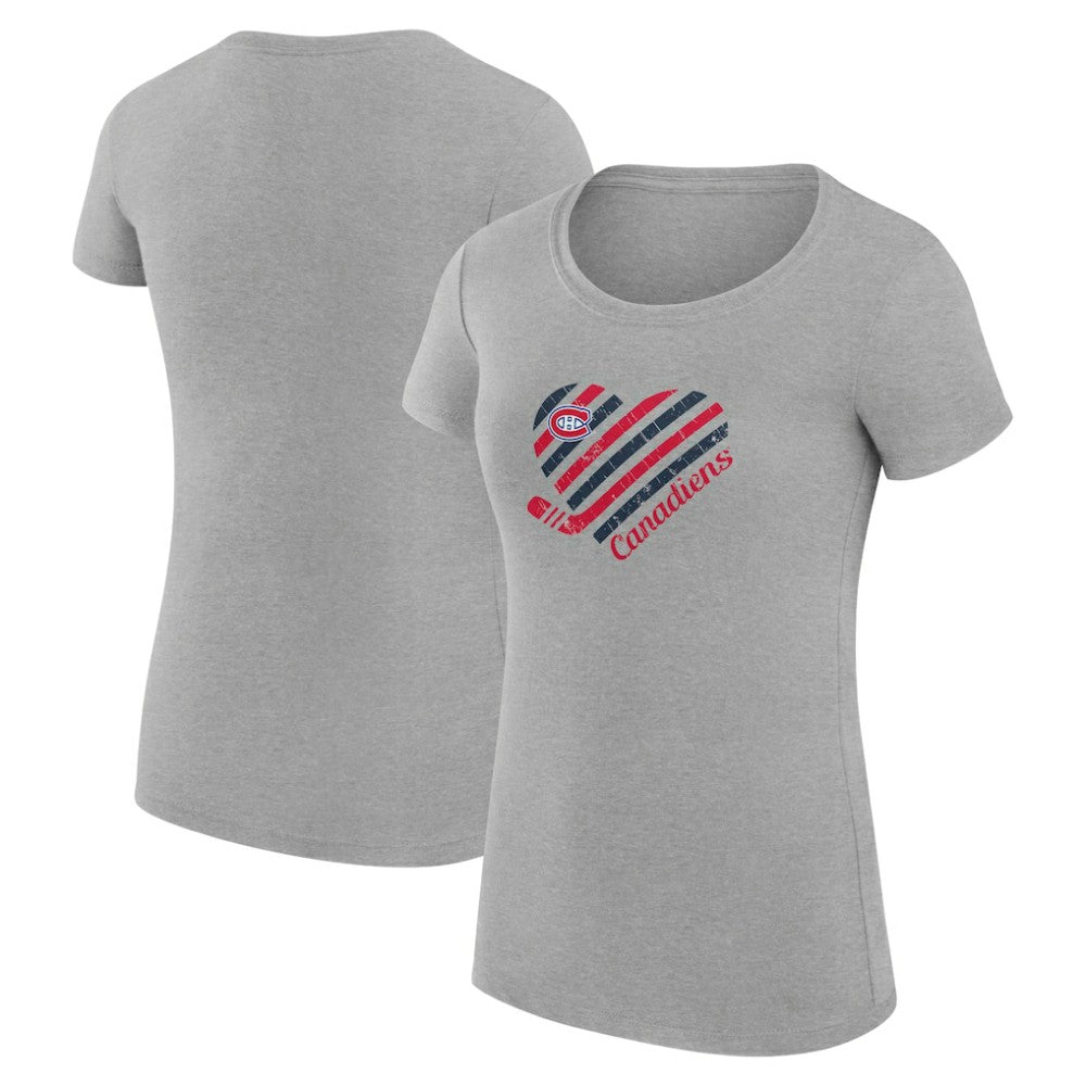 NHL Heather Gray Montreal Canadiens G-III 4Her by Carl Banks Women's Super-Slim Fit Lightweight Heart T-Shirt
