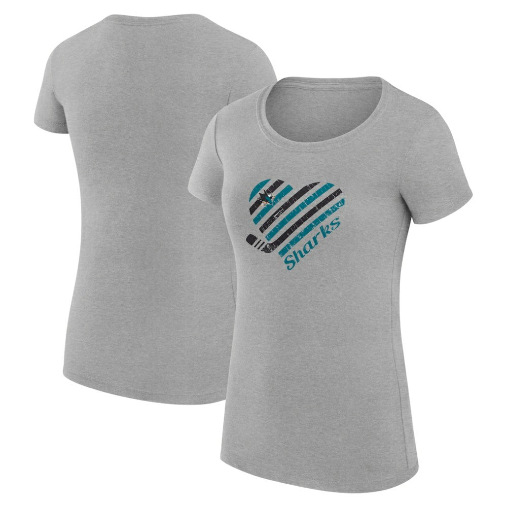 NHL Heather Gray San Jose Sharks G-III 4Her by Carl Banks Women's Super-Slim Fit Lightweight Heart T-Shirt