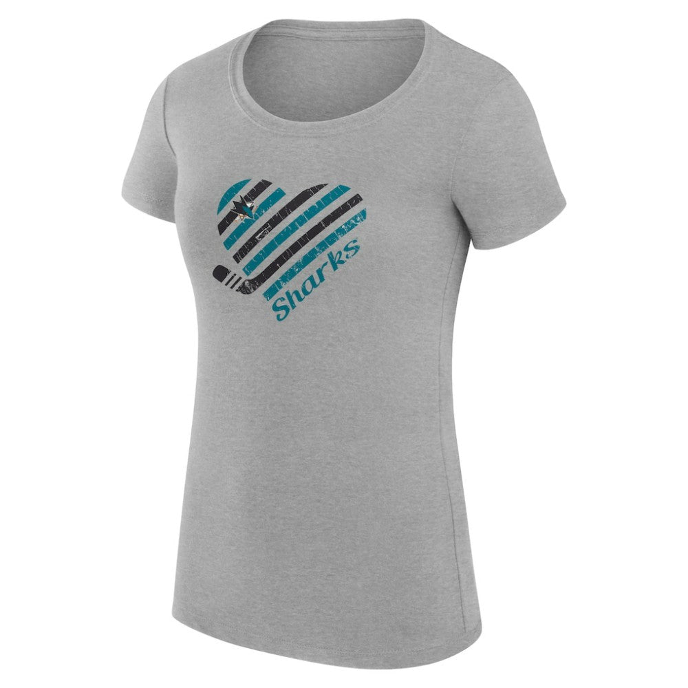 NHL Heather Gray San Jose Sharks G-III 4Her by Carl Banks Women's Super-Slim Fit Lightweight Heart T-Shirt