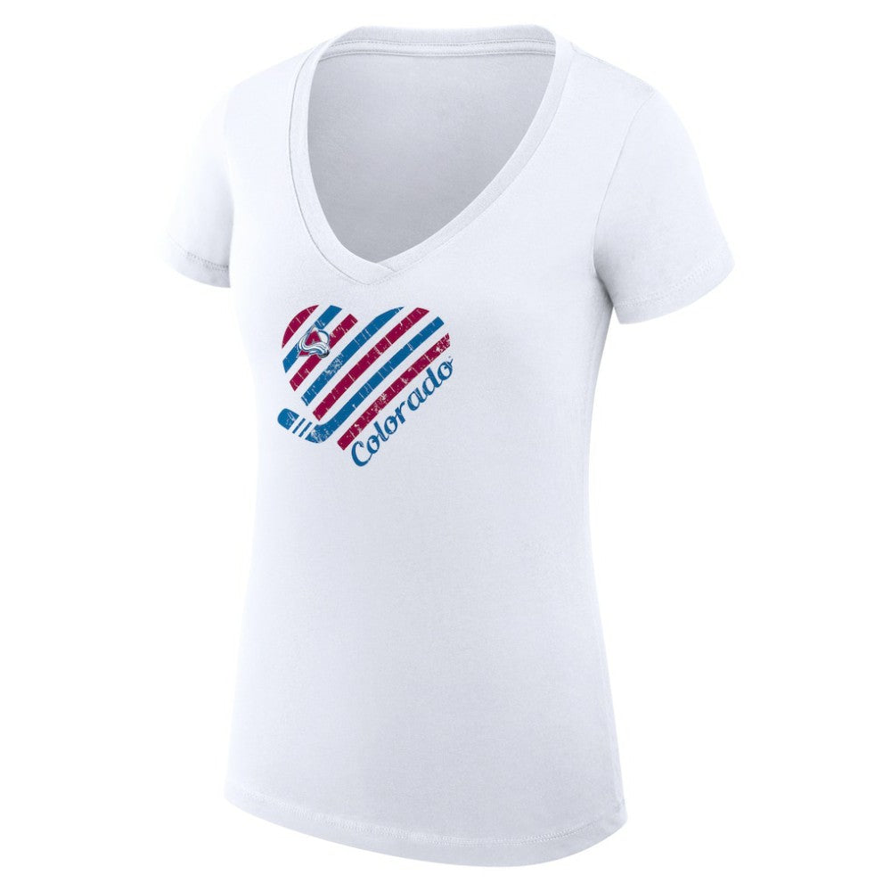 NHL White Colorado Avalanche G-III 4Her by Carl Banks Women's Super-Slim Fit Lightweight Heart V-Neck T-Shirt
