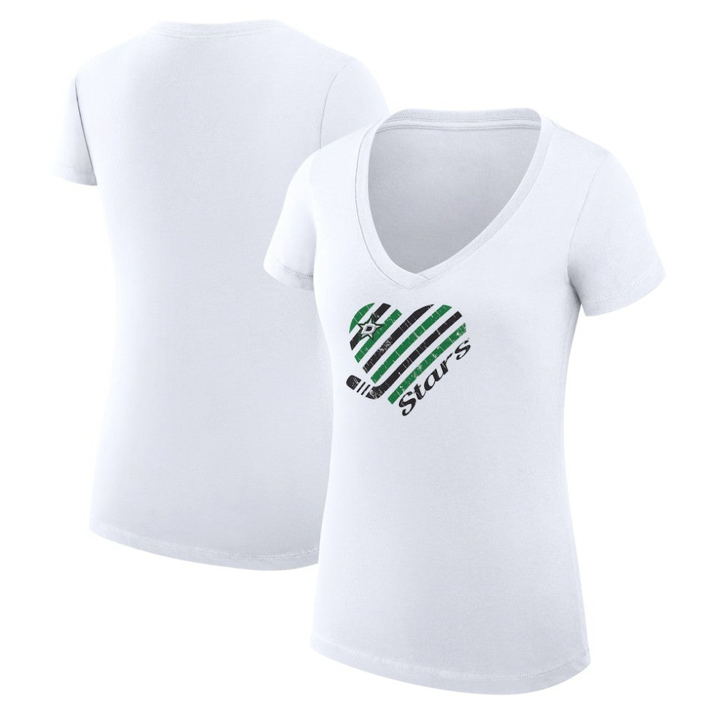 NHL White Dallas Stars G-III 4Her by Carl Banks Women's Super-Slim Fit Lightweight Heart V-Neck T-Shirt