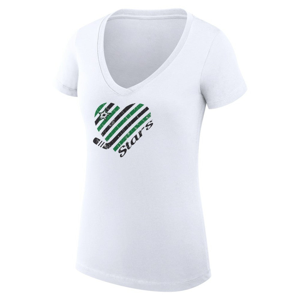 NHL White Dallas Stars G-III 4Her by Carl Banks Women's Super-Slim Fit Lightweight Heart V-Neck T-Shirt