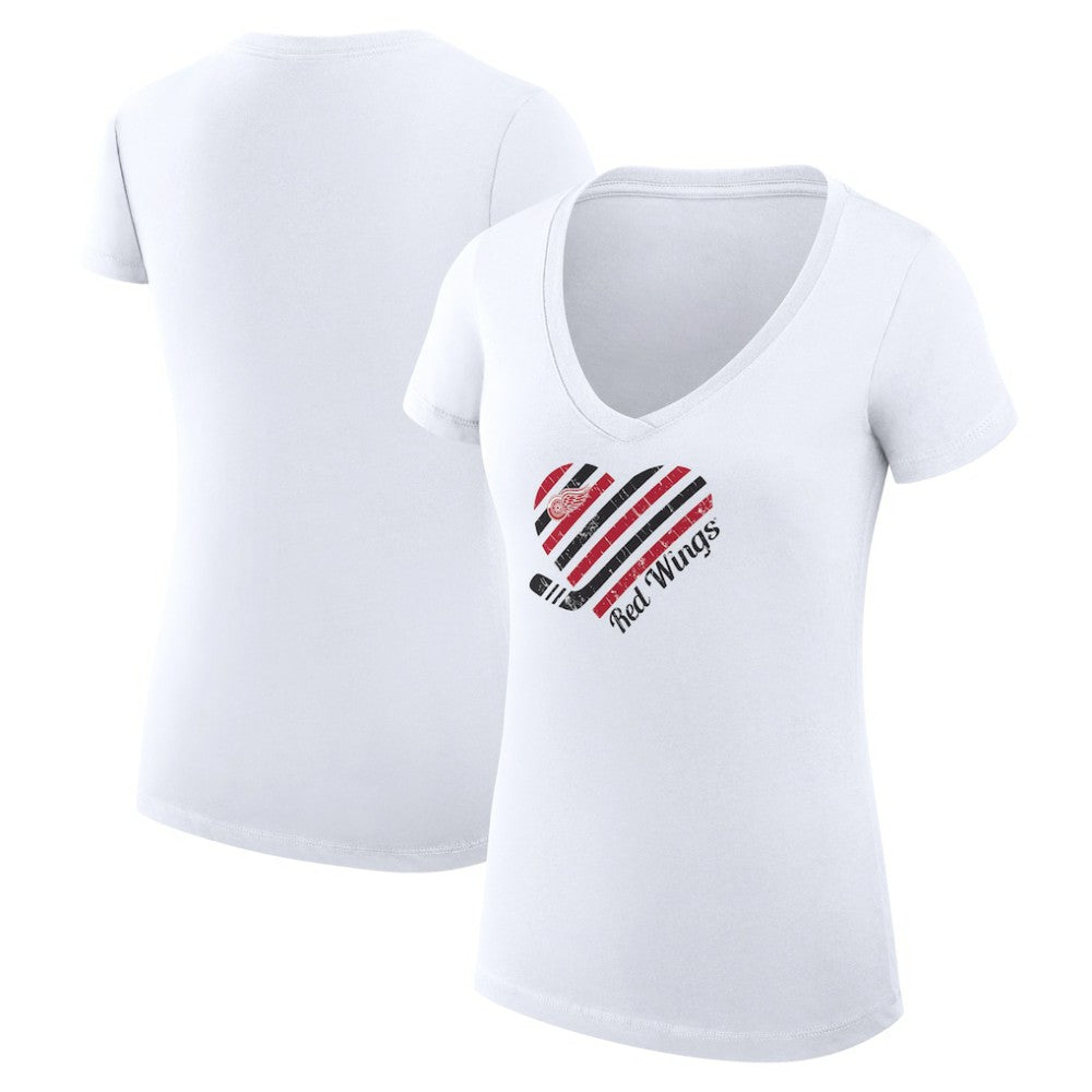 NHL White Detroit Red Wings G-III 4Her by Carl Banks Women's Super-Slim Fit Lightweight Heart V-Neck T-Shirt