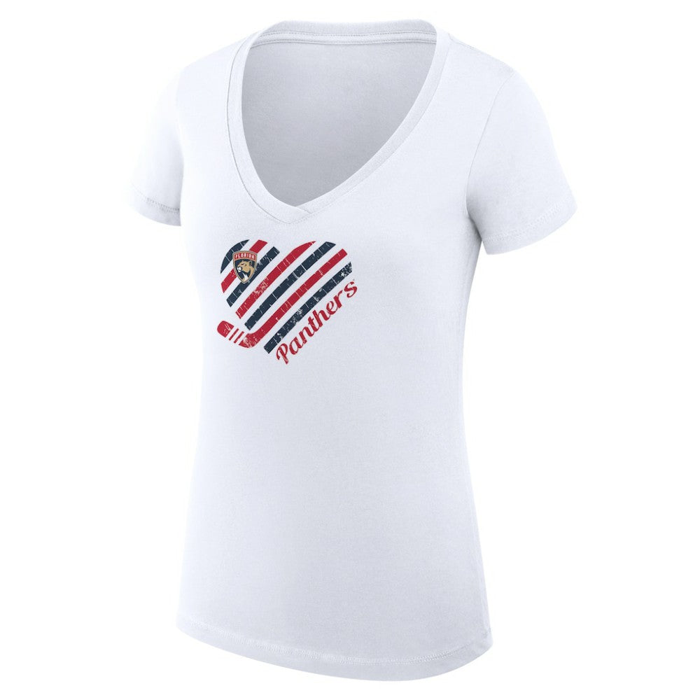 NHL White Florida Panthers G-III 4Her by Carl Banks Women's Super-Slim Fit Lightweight Heart V-Neck T-Shirt