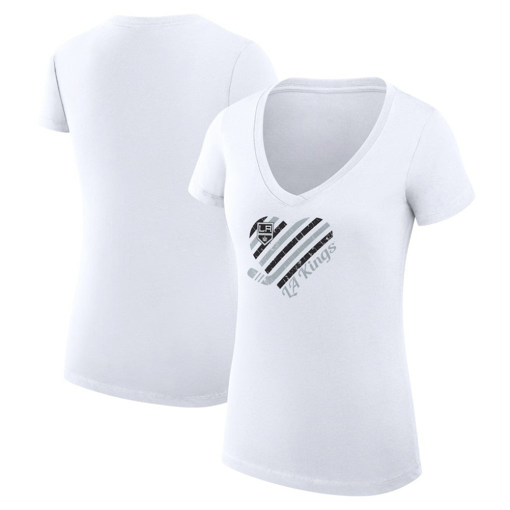 NHL White Los Angeles Kings G-III 4Her by Carl Banks Women's Super-Slim Fit Lightweight Heart V-Neck T-Shirt