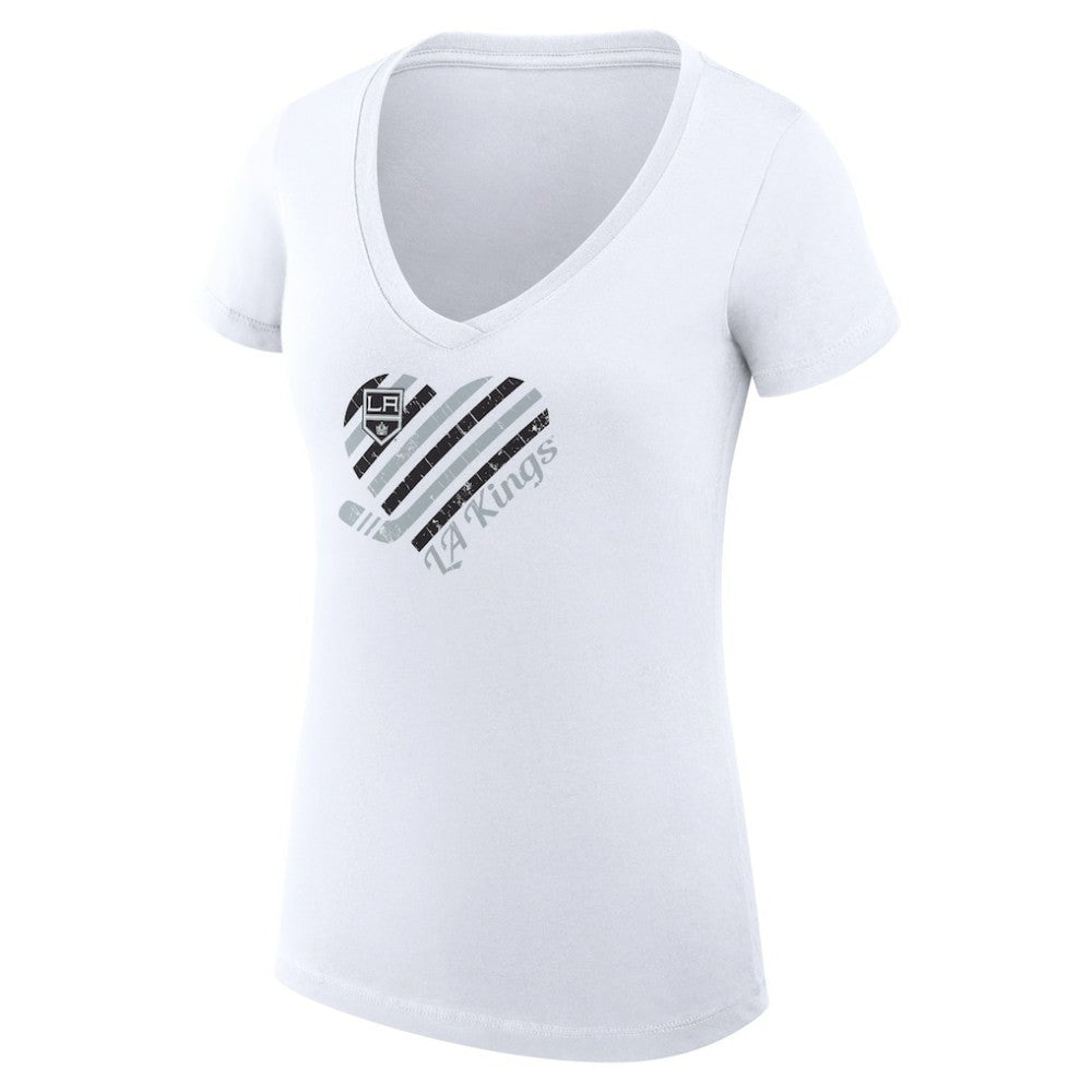 NHL White Los Angeles Kings G-III 4Her by Carl Banks Women's Super-Slim Fit Lightweight Heart V-Neck T-Shirt