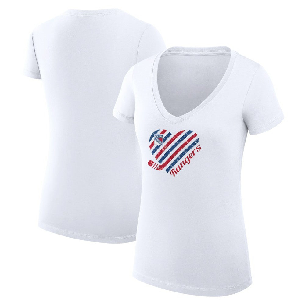 NHL White New York Rangers G-III 4Her by Carl Banks Women's Super-Slim Fit Lightweight Heart V-Neck T-Shirt