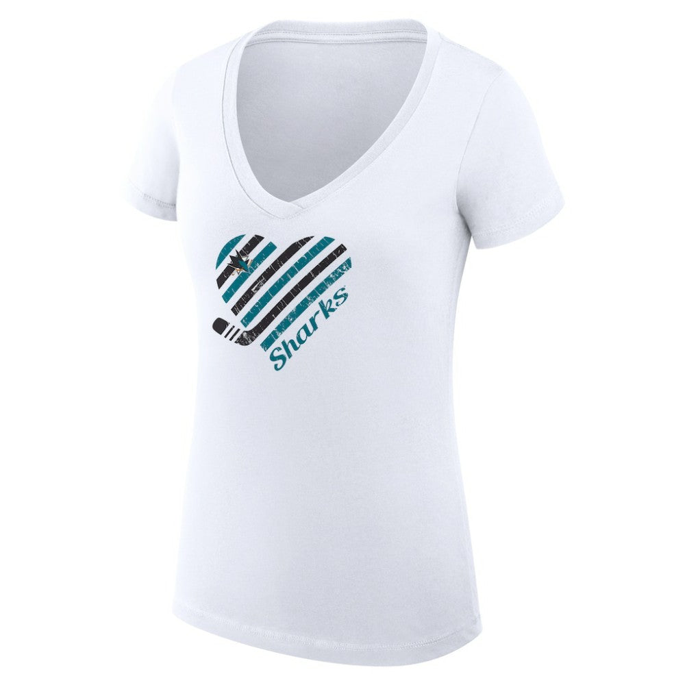 NHL White San Jose Sharks G-III 4Her by Carl Banks Women's Super-Slim Fit Lightweight Heart V-Neck T-Shirt