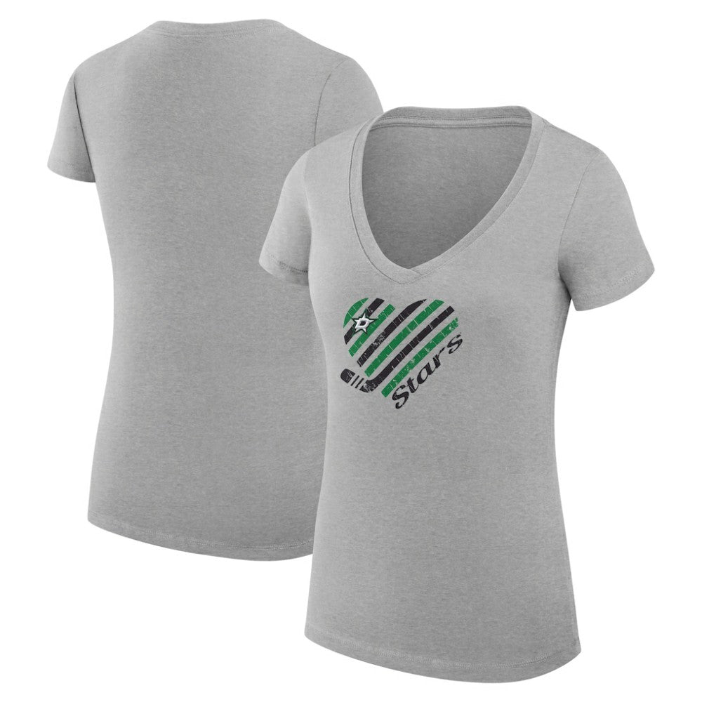 NHL Heather Gray Dallas Stars G-III 4Her by Carl Banks Women's Super-Slim Fit Lightweight Heart V-Neck T-Shirt