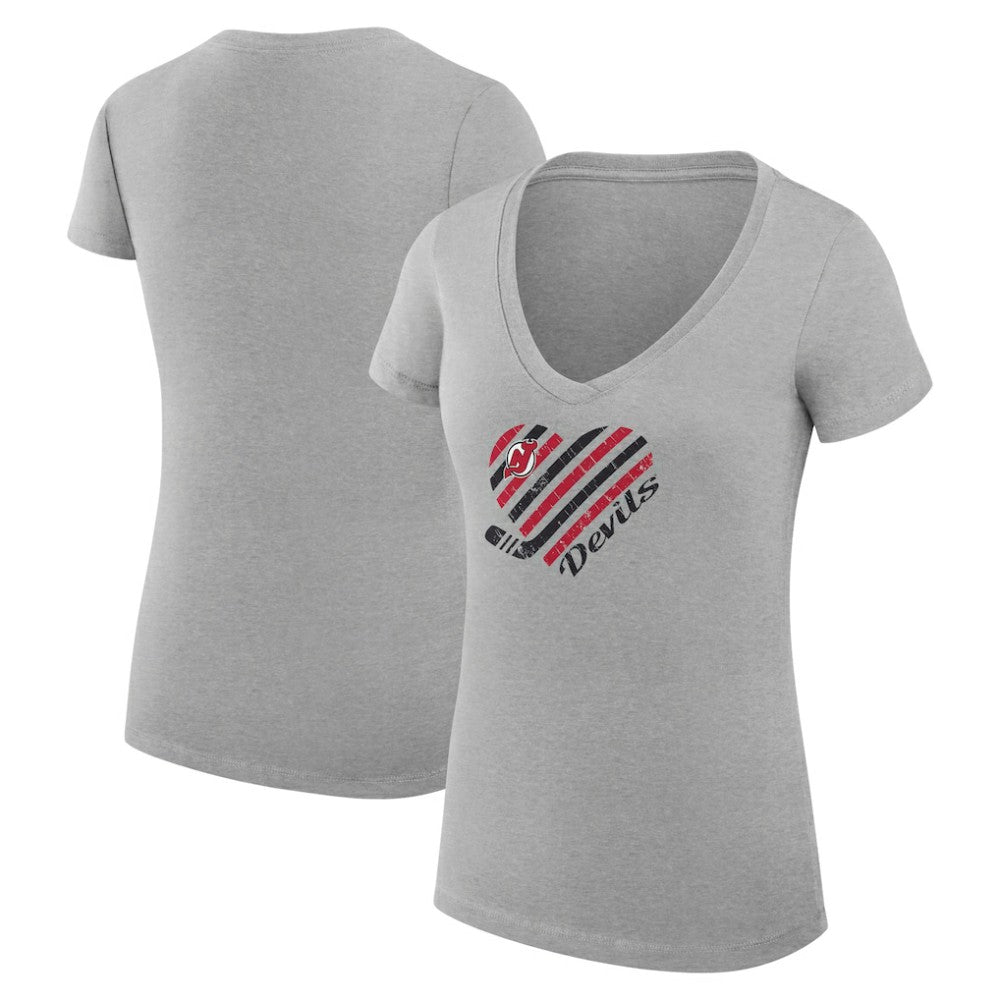 NHL Heather Gray New Jersey Devils G-III 4Her by Carl Banks Women's Super-Slim Fit Lightweight Heart V-Neck T-Shirt