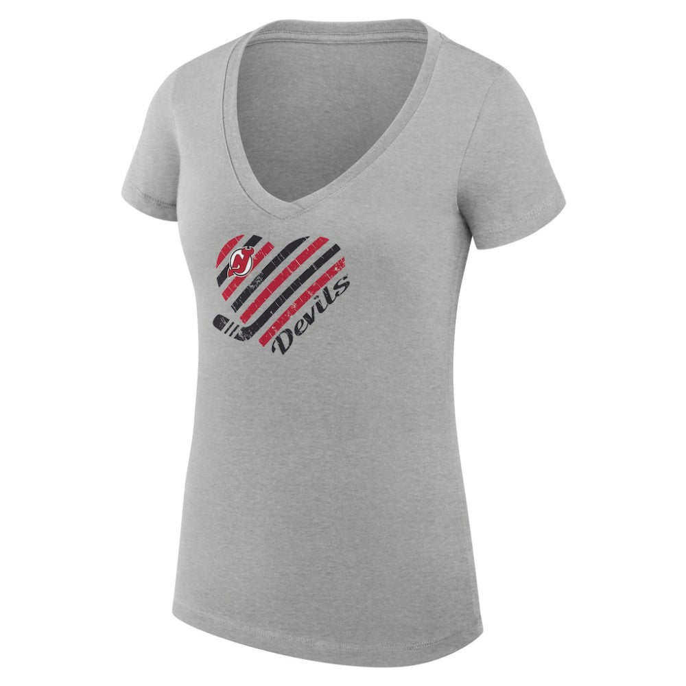 NHL Heather Gray New Jersey Devils G-III 4Her by Carl Banks Women's Super-Slim Fit Lightweight Heart V-Neck T-Shirt