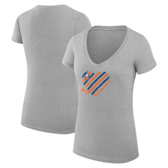 NHL Heather Gray New York Islanders G-III 4Her by Carl Banks Women's Super-Slim Fit Lightweight Heart V-Neck T-Shirt