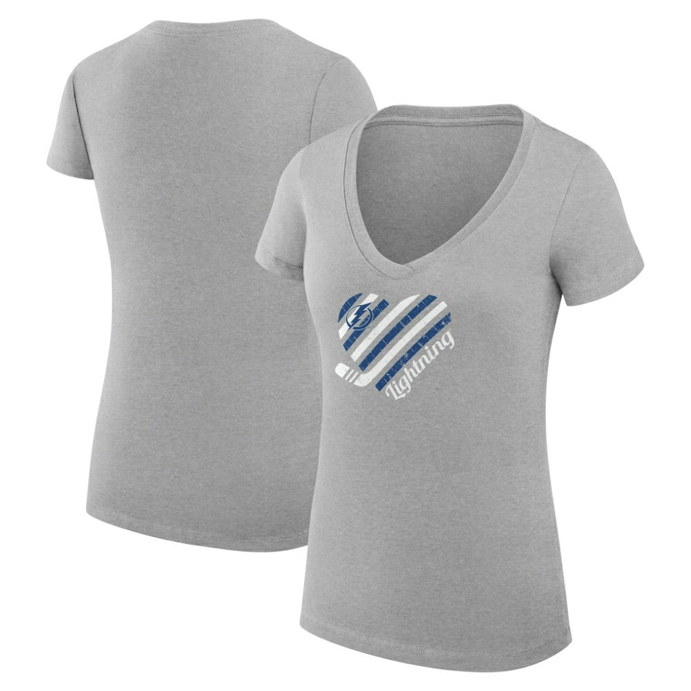 NHL Heather Gray Tampa Bay Lightning G-III 4Her by Carl Banks Women's Super-Slim Fit Lightweight Heart V-Neck T-Shirt