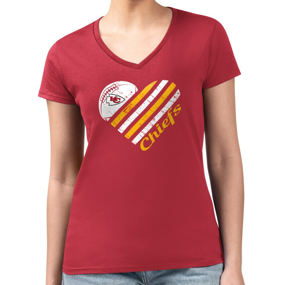 G-III 4Her by Carl Banks Women's Super-Slim Fit Lightweight Heart Graphic V-Neck T-Shirt - Kansas City Chiefs