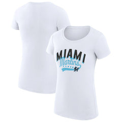 MLB Miami Marlins G-III 4Her by Carl Banks Women's Super-Slim Fit Lightweight Filigree Team T-Shirt