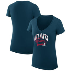 MLB Atlanta Braves G-III 4Her by Carl Banks Women's Super-Slim Fit Lightweight Filigree Team V-Neck T-Shirt