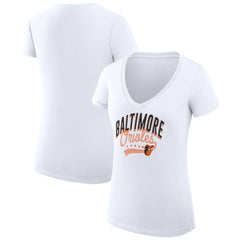 MLB Baltimore Orioles G-III 4Her by Carl Banks Women's Super-Slim Fit Lightweight Filigree Team V-Neck T-Shirt