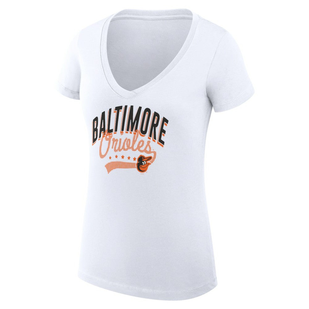 MLB Baltimore Orioles G-III 4Her by Carl Banks Women's Super-Slim Fit Lightweight Filigree Team V-Neck T-Shirt
