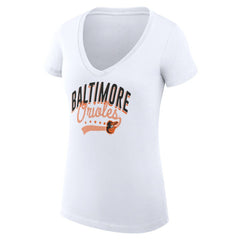 MLB Baltimore Orioles G-III 4Her by Carl Banks Women's Super-Slim Fit Lightweight Filigree Team V-Neck T-Shirt