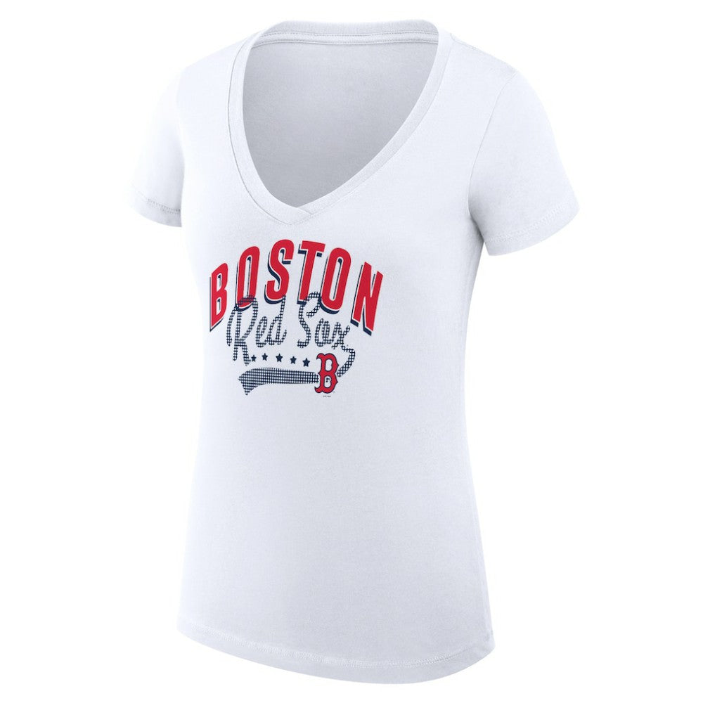 MLB Boston Red Sox G-III 4Her by Carl Banks Women's Super-Slim Fit Lightweight Filigree Team V-Neck T-Shirt