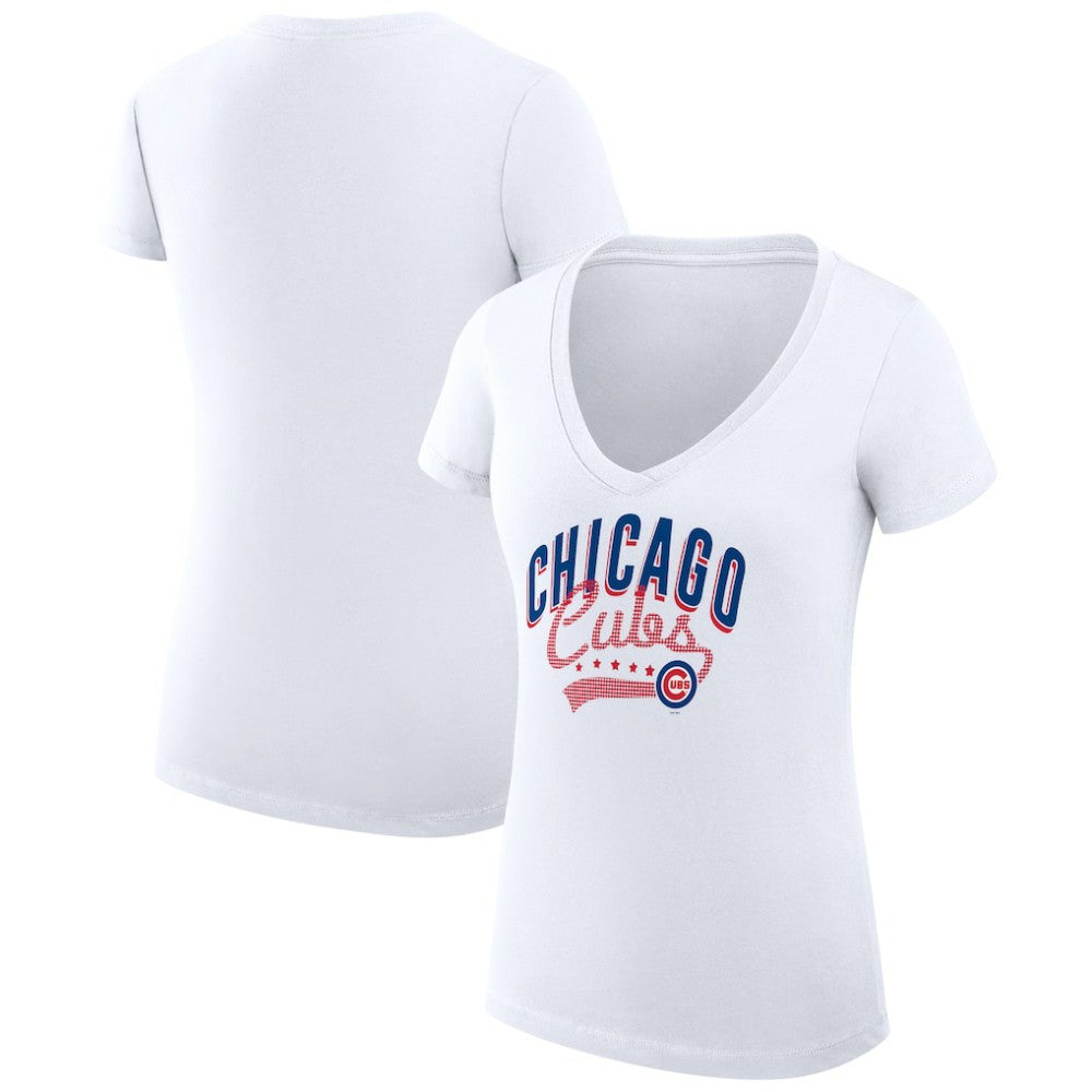 MLB Chicago Cubs G-III 4Her by Carl Banks Women's Super-Slim Fit Lightweight Filigree Team V-Neck T-Shirt