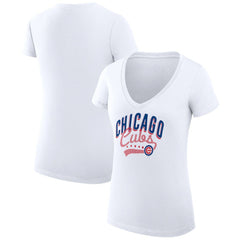 MLB Chicago Cubs G-III 4Her by Carl Banks Women's Super-Slim Fit Lightweight Filigree Team V-Neck T-Shirt