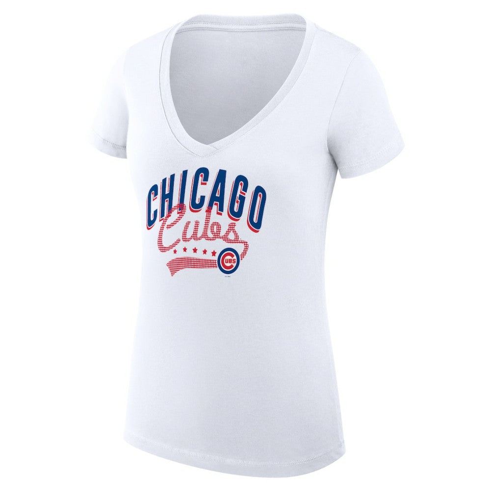 MLB Chicago Cubs G-III 4Her by Carl Banks Women's Super-Slim Fit Lightweight Filigree Team V-Neck T-Shirt