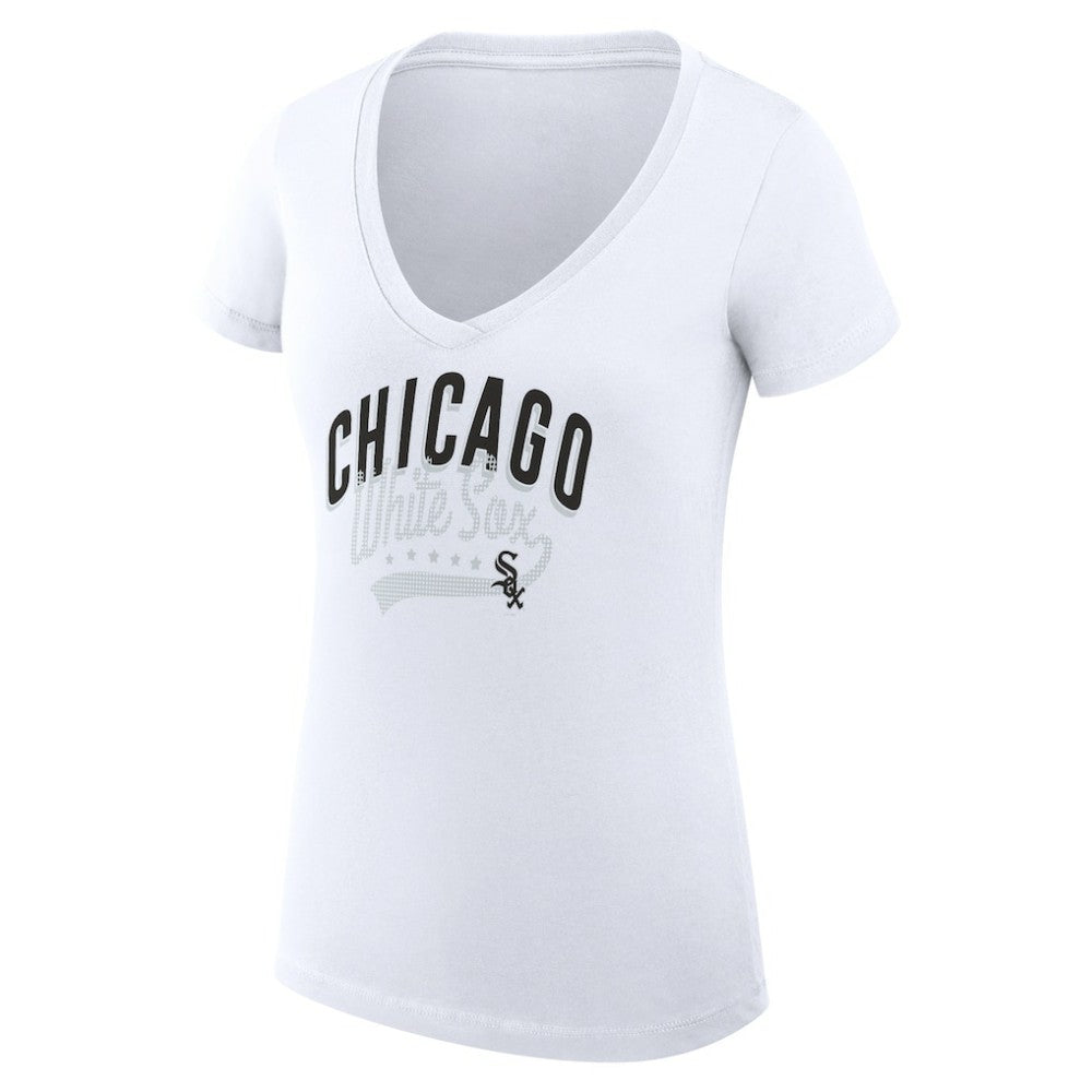 MLB Chicago White Sox G-III 4Her by Carl Banks Women's Super-Slim Fit Lightweight Filigree Team V-Neck T-Shirt