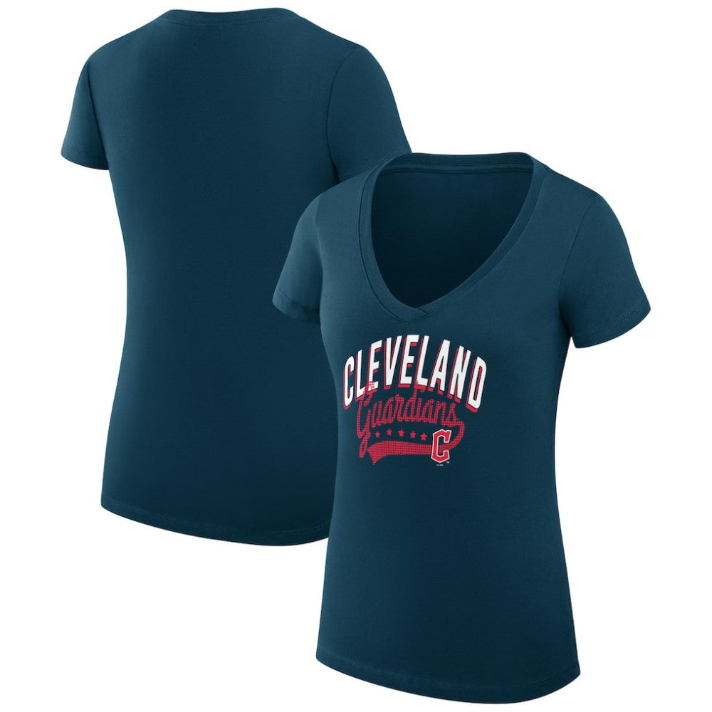 MLB Cleveland Guardians G-III 4Her by Carl Banks Women's Super-Slim Fit Lightweight Filigree Team V-Neck T-Shirt