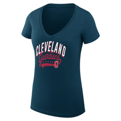 MLB Cleveland Guardians G-III 4Her by Carl Banks Women's Super-Slim Fit Lightweight Filigree Team V-Neck T-Shirt