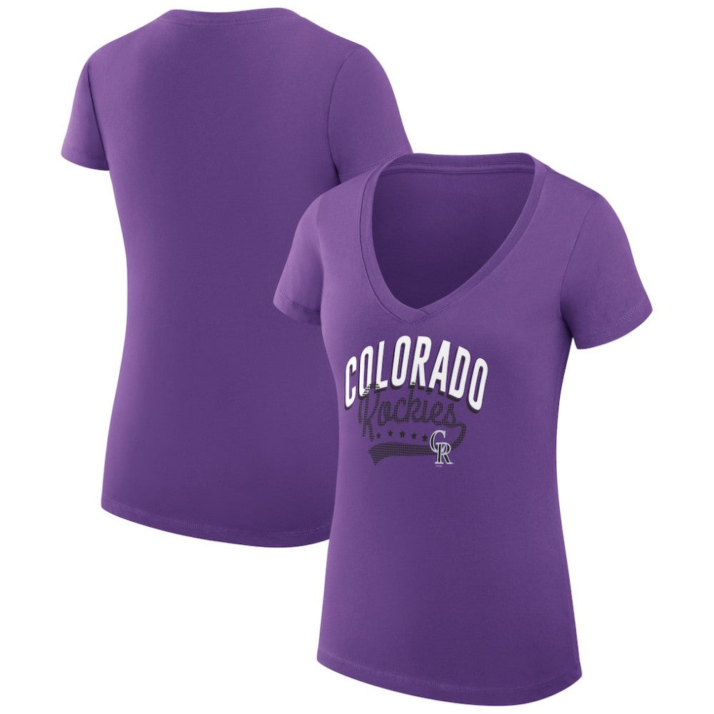 MLB Colorado Rockies G-III 4Her by Carl Banks Women's Super-Slim Fit Lightweight Filigree Team V-Neck T-Shirt