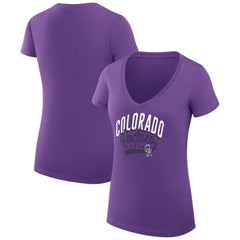 MLB Colorado Rockies G-III 4Her by Carl Banks Women's Super-Slim Fit Lightweight Filigree Team V-Neck T-Shirt