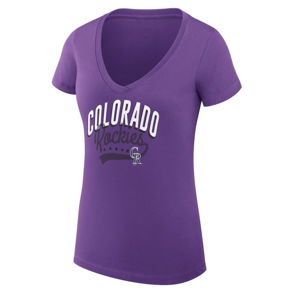 MLB Colorado Rockies G-III 4Her by Carl Banks Women's Super-Slim Fit Lightweight Filigree Team V-Neck T-Shirt