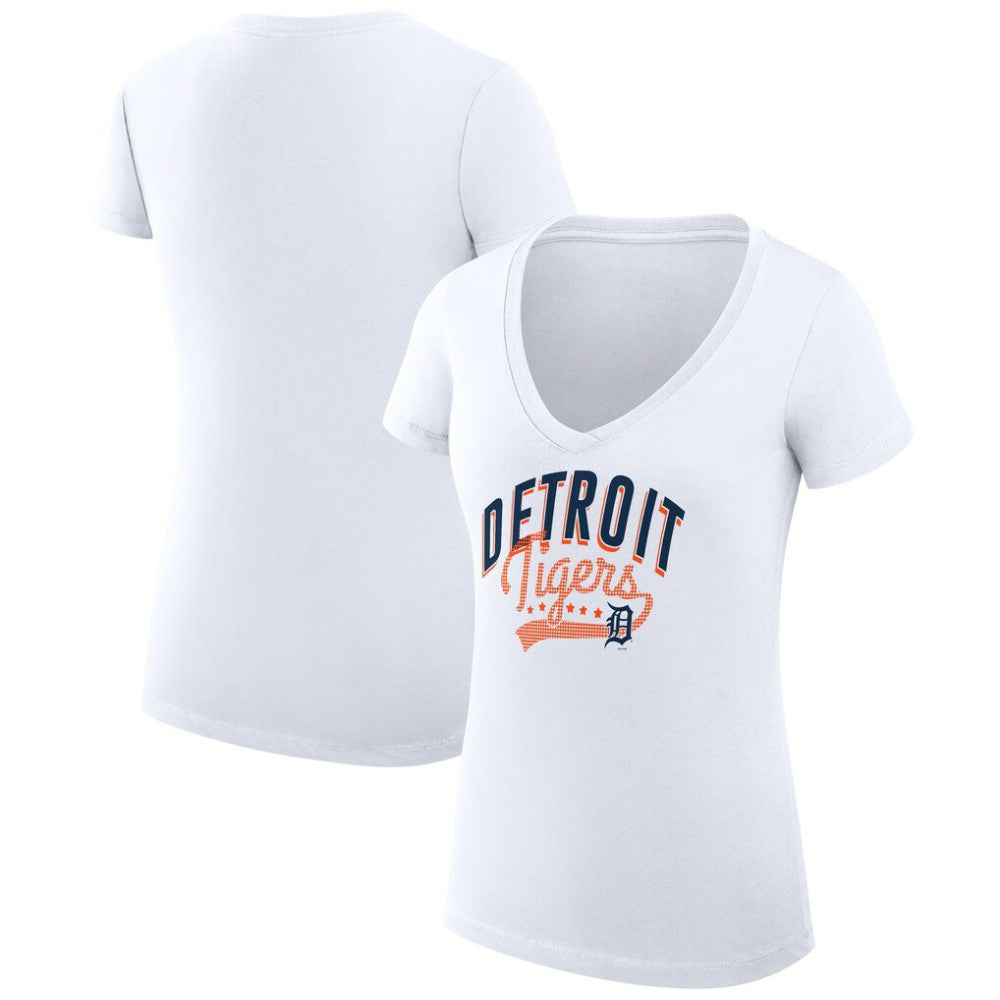 MLB Detroit Tigers G-III 4Her by Carl Banks Women's Super-Slim Fit Lightweight Filigree Team V-Neck T-Shirt