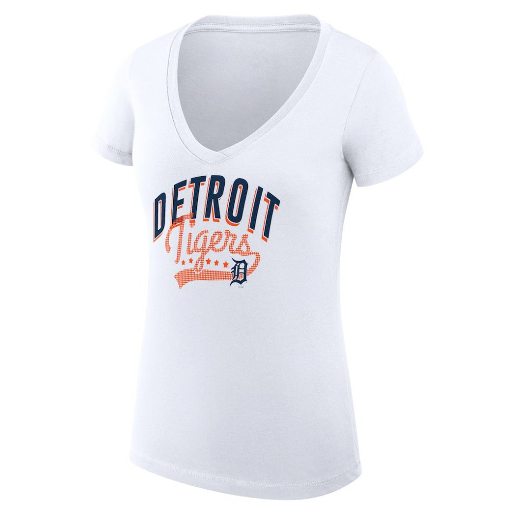 MLB Detroit Tigers G-III 4Her by Carl Banks Women's Super-Slim Fit Lightweight Filigree Team V-Neck T-Shirt