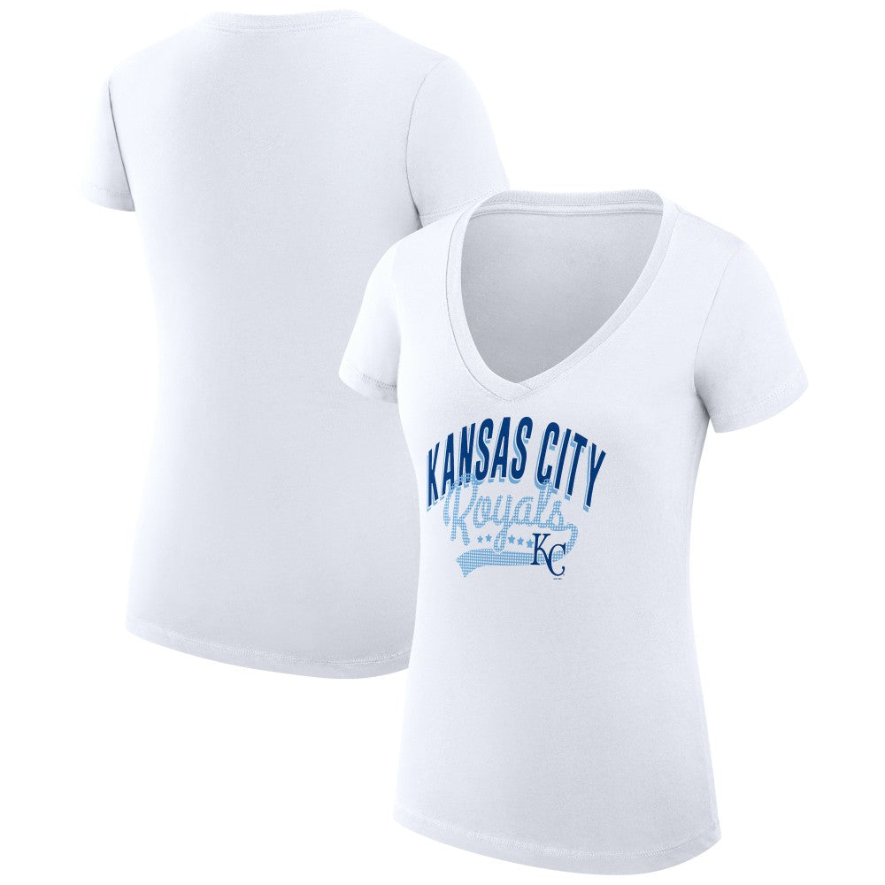 MLB Kansas City Royals G-III 4Her by Carl Banks Women's Super-Slim Fit Lightweight Filigree Team V-Neck T-Shirt