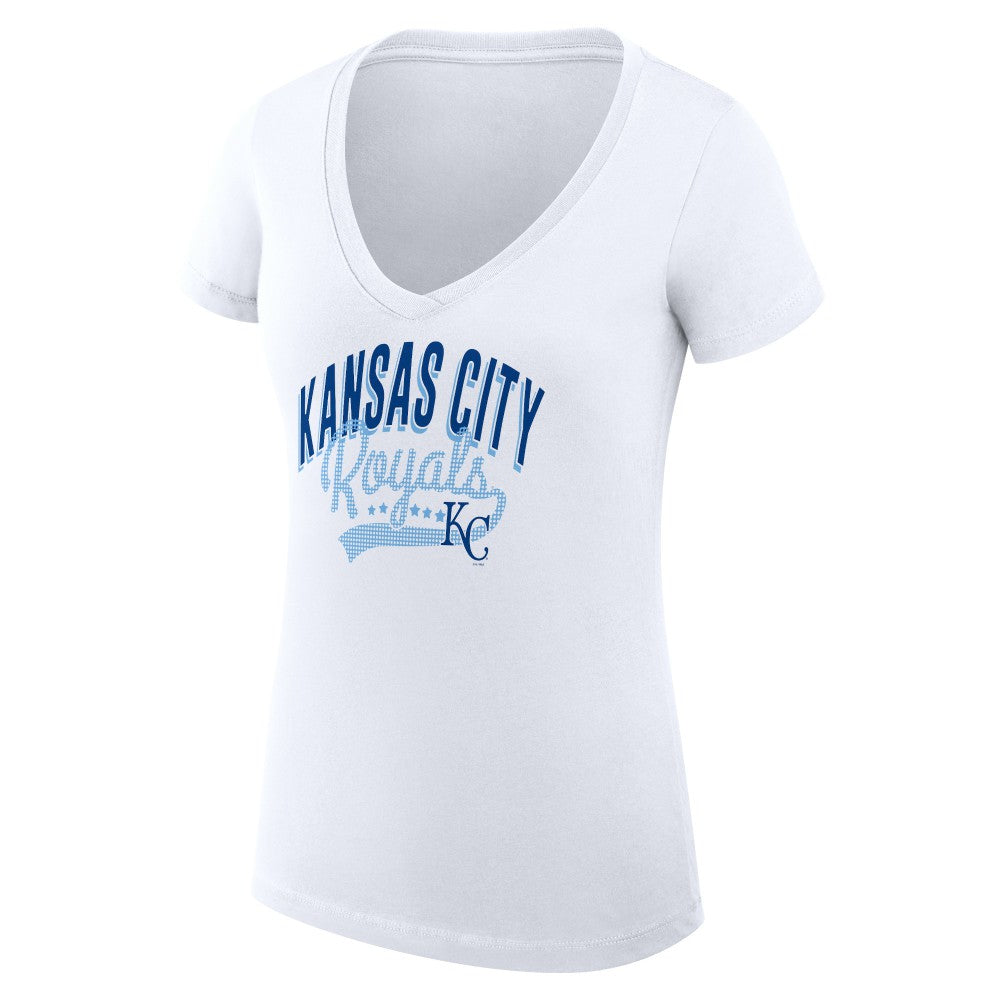 MLB Kansas City Royals G-III 4Her by Carl Banks Women's Super-Slim Fit Lightweight Filigree Team V-Neck T-Shirt