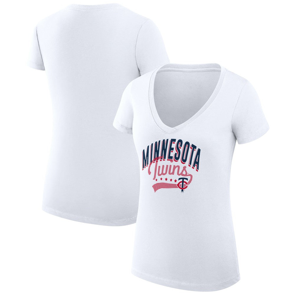 MLB Minnesota Twins G-III 4Her by Carl Banks Women's Super-Slim Fit Lightweight Filigree Team V-Neck T-Shirt