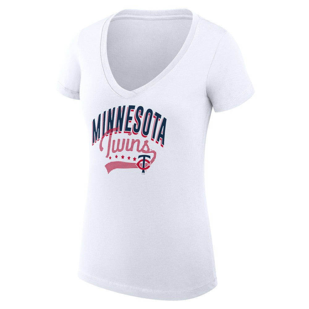 MLB Minnesota Twins G-III 4Her by Carl Banks Women's Super-Slim Fit Lightweight Filigree Team V-Neck T-Shirt