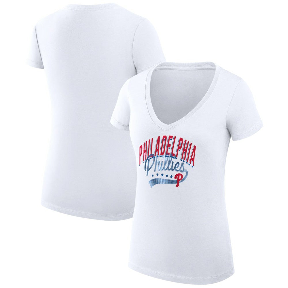 MLB Philadelphia Phillies G-III 4Her by Carl Banks Women's Super-Slim Fit Lightweight Filigree Team V-Neck T-Shirt