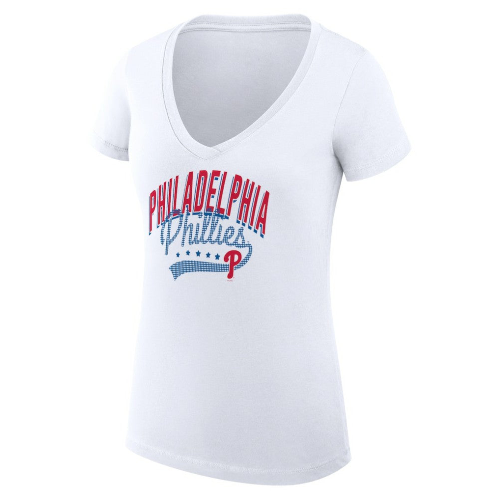 MLB Philadelphia Phillies G-III 4Her by Carl Banks Women's Super-Slim Fit Lightweight Filigree Team V-Neck T-Shirt