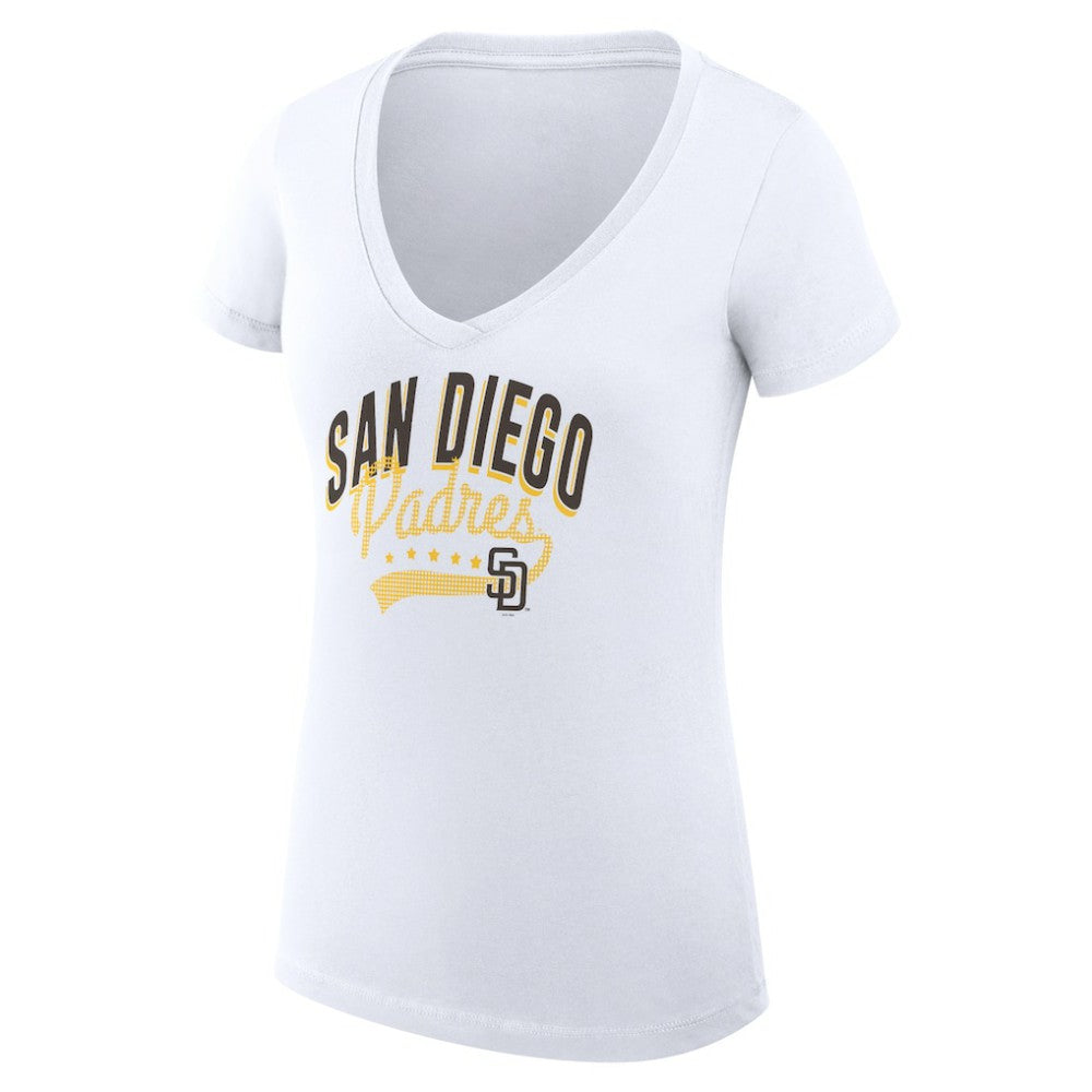 MLB San Diego Padres G-III 4Her by Carl Banks Women's Super-Slim Fit Lightweight Filigree Team V-Neck T-Shirt