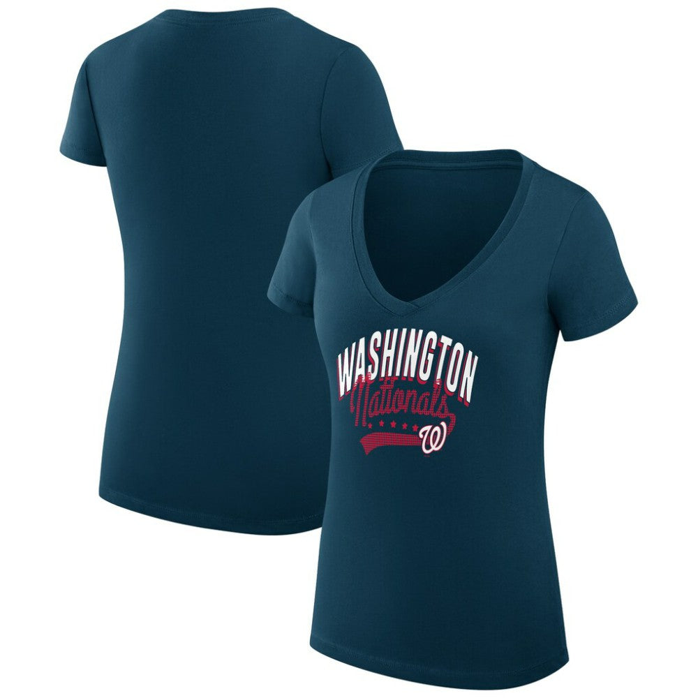 MLB Washington Nationals G-III 4Her by Carl Banks Women's Super-Slim Fit Lightweight Filigree Team V-Neck T-Shirt