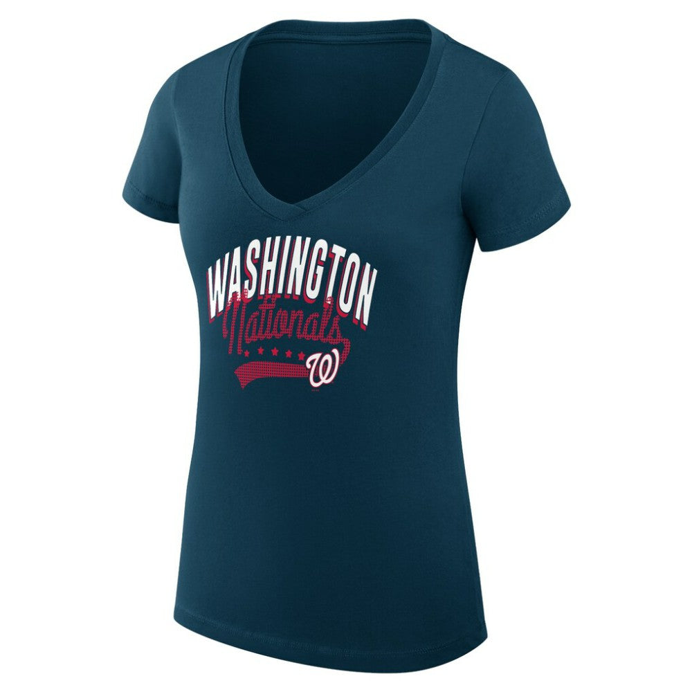 MLB Washington Nationals G-III 4Her by Carl Banks Women's Super-Slim Fit Lightweight Filigree Team V-Neck T-Shirt