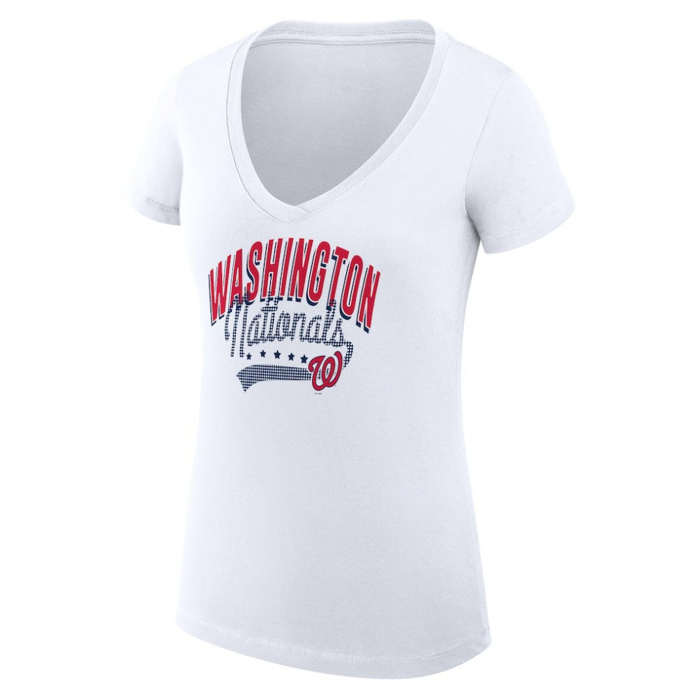 MLB Washington Nationals G-III 4Her by Carl Banks Women's Super-Slim Fit Lightweight Filigree Team V-Neck T-Shirt